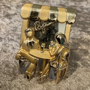 Vintage AJC Mirrored Cafe Gold Tone Pin